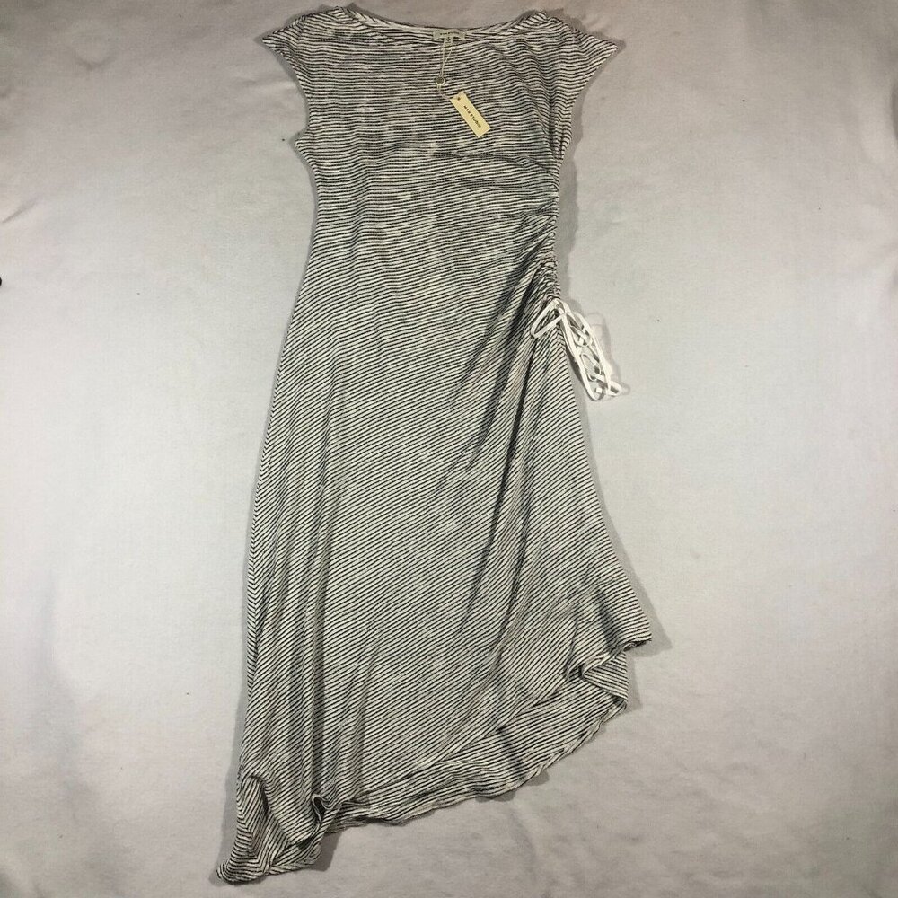 Max Studio Dress Womens Small Striped Asymmetrical Ruched Black White NEW $118